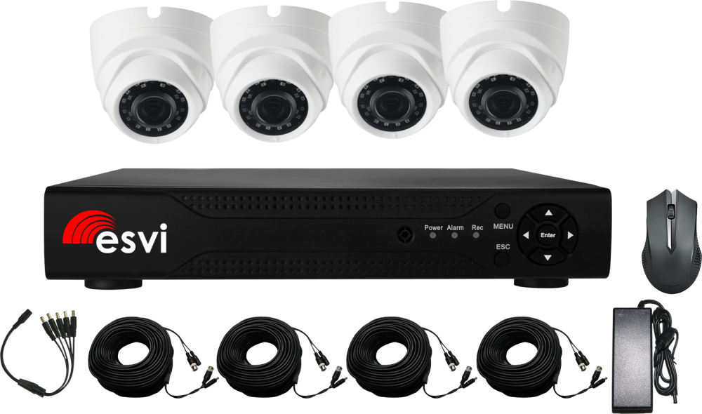 EVK-X4-DLH10B, комплект AHD видеонаблюдения на 4 купольные камеры, 720P, 2.8 мм