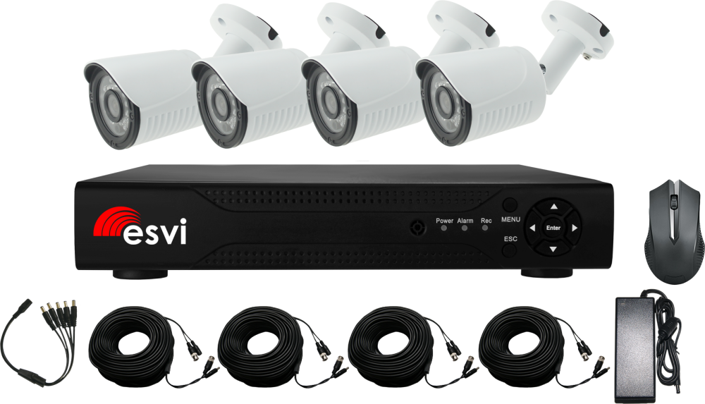 EVK-X4-BQH10B, комплект AHD видеонаблюдения на 4 уличные камеры, 720P, 2.8 мм